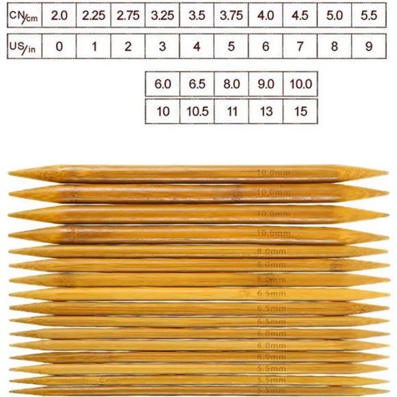 Double Pointed , 75 Pcs Bamboo Knitting Needles Set, 15 Sizes from 2.0mm-10.0mm - Picture 2 of 8